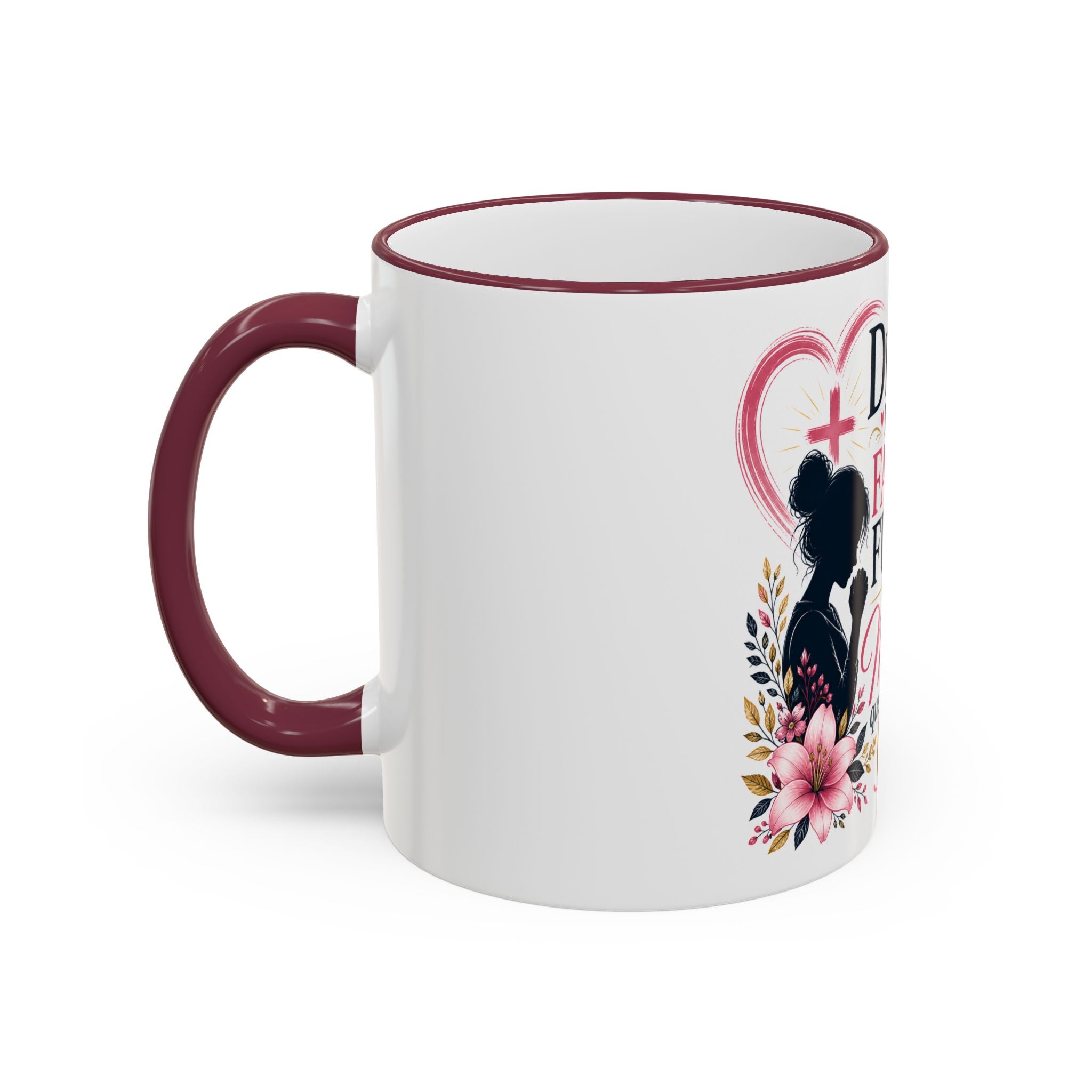 Accent Rim & Handle Mug — Spanish "Detrás de Cada Familia Fuerte Hay Una Madre Que Ora" Inspirational Coffee Mug