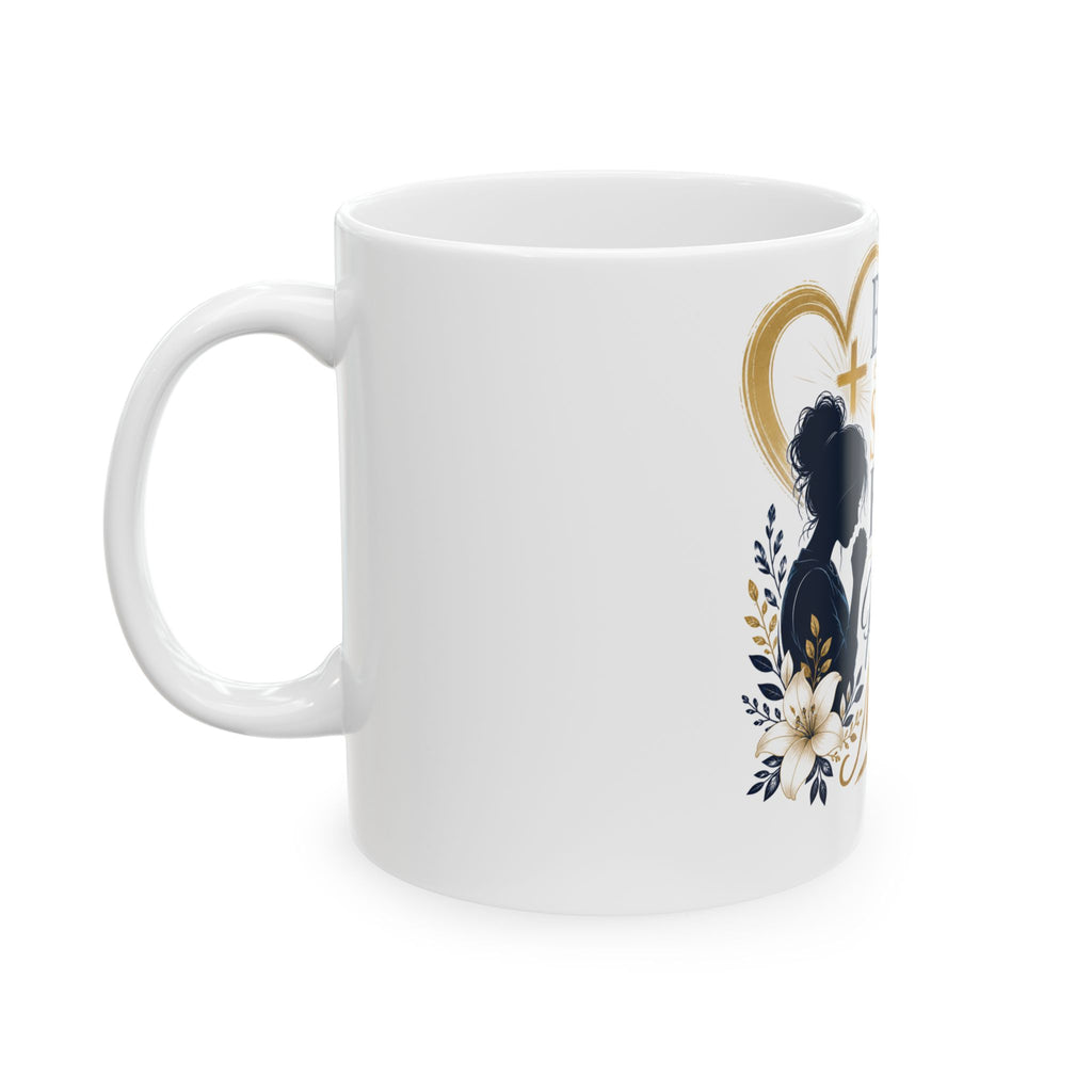 Praying Mother Ceramic Mug – "Behind Every Strong Family is a Praying Mother" Inspirational Coffee Cup