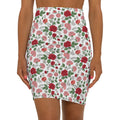 Floral Rose Pencil Skirt — Red & Pink All-Over Print