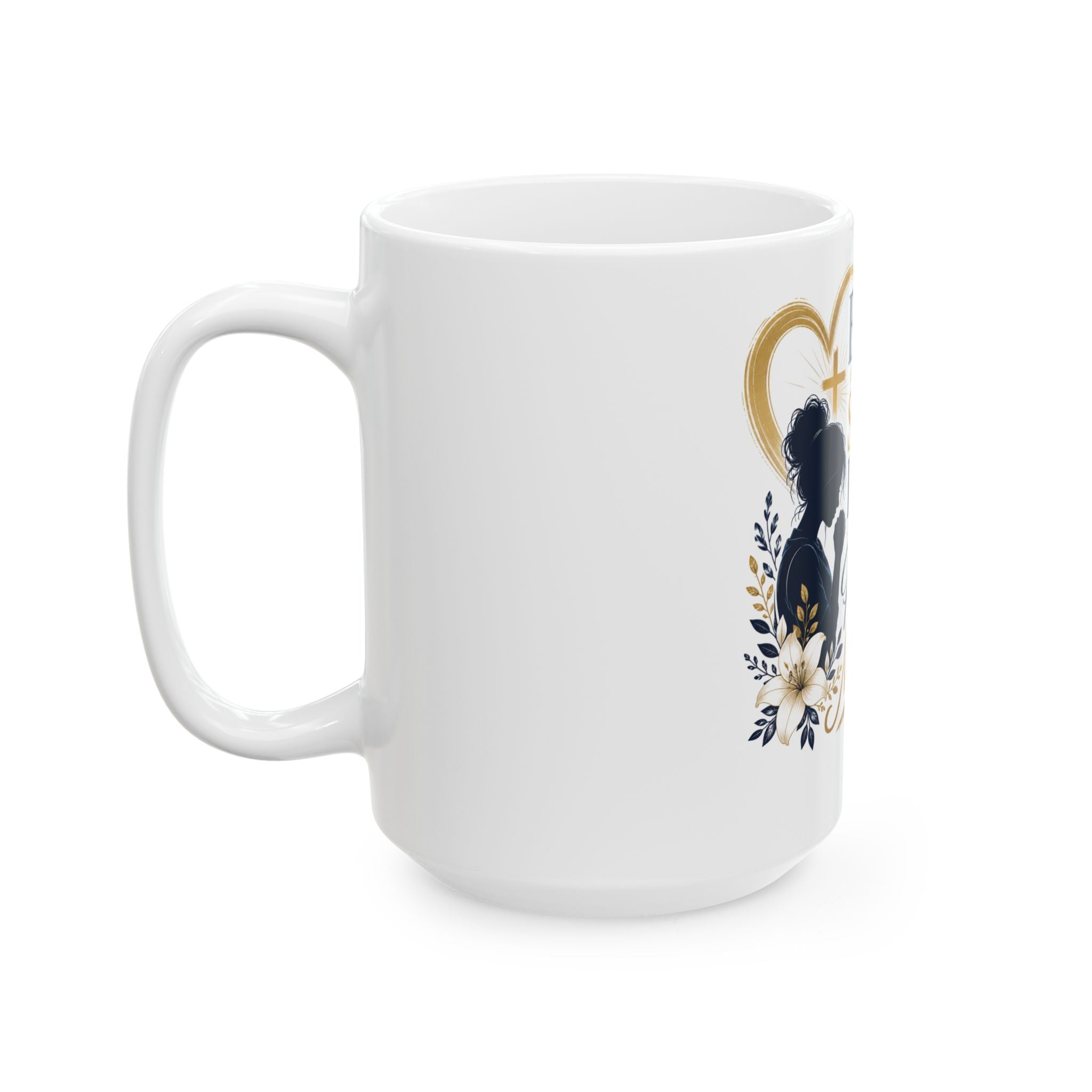 Praying Mother Ceramic Mug – "Behind Every Strong Family is a Praying Mother" Inspirational Coffee Cup